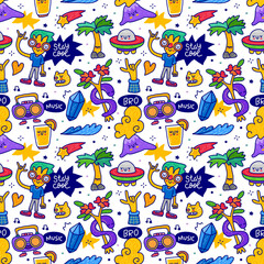 kawaii cute edgy retro pop seamless pattern background. Can use for fabric etc