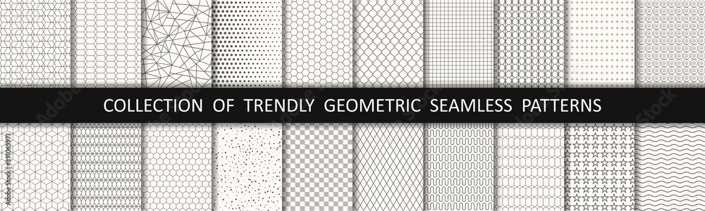 Poster Set of geometric seamless patterns. Abstract geometric graphic design print pattern cubes. Patterns, backgrounds and wallpapers for design - stock vector