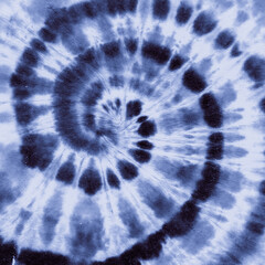 Blue Indigo Tye Dye. Abstract Spiral. White Swirl 