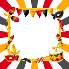 Carnival party background with celebration icons, objects and decor.