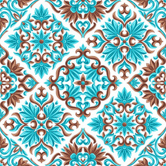 Italian ceramic tile seamless pattern. Mediterranean porcelain pottery.