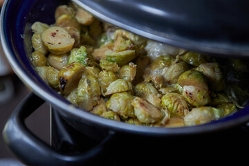 Fresh roasted green brussels sprouts