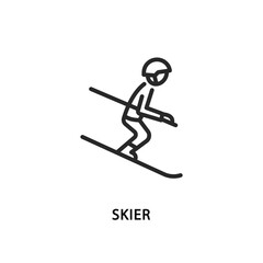 Skier flat line icon. Vector illustration a person who is skiing down the mountain.