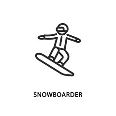 Snowboarder flat line icon. Vector illustration a person who jumping through air.