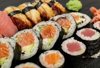 Big Set of Various Japanese Sushi Food Closeup