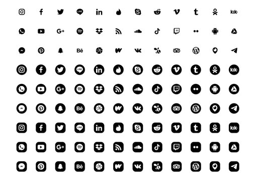 Social media icons set isolated on white background.