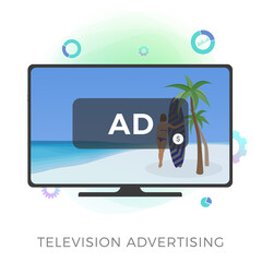 Television Advertising flat vector icon. Multimedia targeted tv marketing and addressable video broadcasting advertising concept. Isolated on white background vector illustration