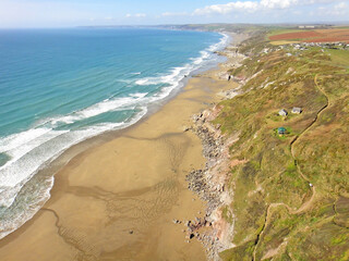 Aerial view of Whitsand Bay in Cornwall	