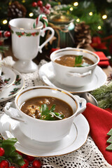 traditional Christmas Eve mushroom soup with barley