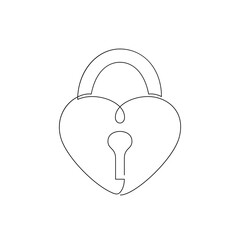 Continuous line drawing. Heart shaped padlock. Heart is locked. Love concept. Black isolated on white background. Hand drawn vector illustration. 