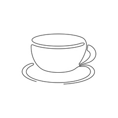 Continuous line drawing. Cup and saucer. Black isolated on white background. Hand drawn vector illustration. 