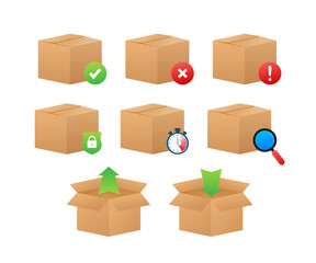 Parcel care standard step icon of delivery service. Insurance and return for product. Vector stock illustration.