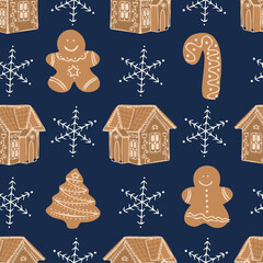 Seamless vector colorful pattern illustration of traditional ginger bread figures