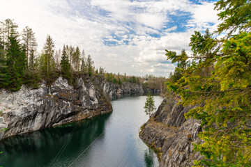 Ruskeala mountain Park in Karelia, Russia. Marble quarry.