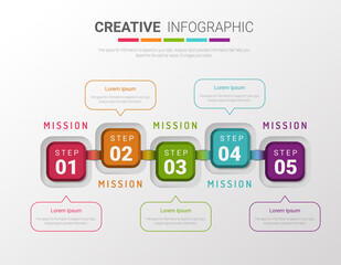 Infographic design template with numbers 5 option can be used for workflow layout, diagram, number step up options. 