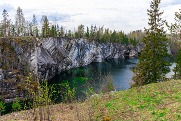 Ruskeala mountain Park in Karelia, Russia. Marble quarry.