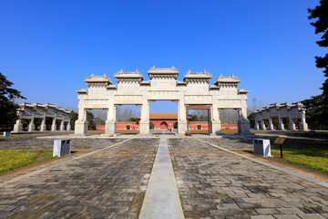 Architectural landscape of royal mausoleum stone archway in Qing Dynasty, Yi County, Hebei Province, China