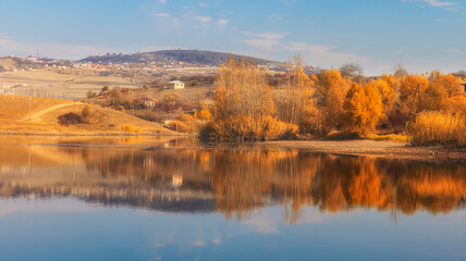 Lake in a village in one of the regions of Azerbaijan in autumn