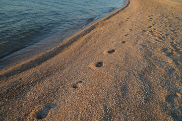 Footprints in the sand, by the sea