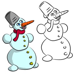 Vector illustration of isolated snowmen on a white background. Simple flat style.