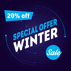 Special offer, sale 20% off. Winter Sale banner template.