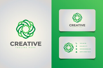 Abstract geometric floral logo with line style in green gradient concept, suitable for creative media or ecological companies