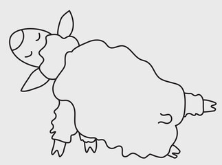 Yoga pets. A cute funny sheep go in for sports and gymnastics, stands in an asana and Fitness and stretching. Sheep yoga drawing. Vector illustration. Outline, Line, contour. Farm animal logo