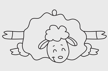 Yoga pets. A cute funny sheep go in for sports and gymnastics, lie in an asana and meditates. Sheep yoga drawing. Vector illustration. Outline, Line, contour. Farm animal logo