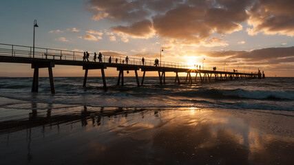 Fototapeta premium Silhouette of Glenelg Jetty at sunset, South Australia, Adelaide.