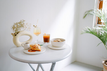 Healthy breakfast bowl Yogurt granola vegetarian food concept