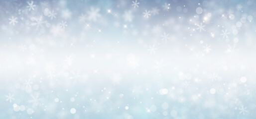 Christmas silver background with snow and stars. Winter illustration
