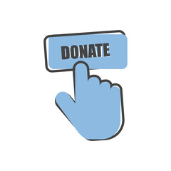 Vector icon hand presses button donate icon on white isolated background.