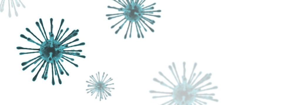 Flu or HIV coronavirus floating in fluid microscopic view. 3d render background