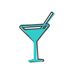 Vector icon cocktail with straw cartoon style on white isolated background.