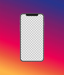 Phone mock up on gradient background. Modern smartphone template with transparent background for social media, UI, poster, devices presentation. Vector isolated illustration.