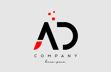 black red AD A D alphabet letter logo icon combination. Design for business and company
