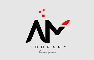 black red AM A M alphabet letter logo icon combination. Design for business and company