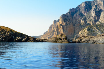 The rocky coast of the little island of Marettimo a preserved maritime area near Sicily in the Mediterranean sea