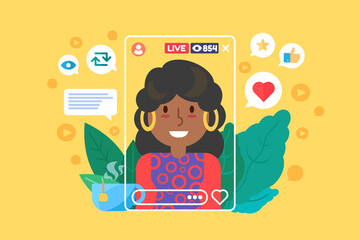 Afro american girl streamer flat color vector character