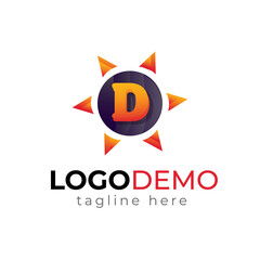Initial Latter D and Sun Logo design vector illustration template.Sun logo icon vector. Sun logo design template. Simple logo sunshine on the trendy Design. Power energy Design template 