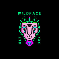 wild face illustration for t shirt, poster, logo, sticker, or apparel merchandise.