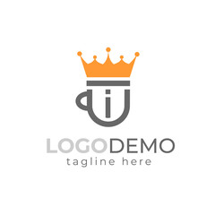 Initial Latter I and Coffee Cup With Crown Vector Illustration. Coffee cup Logo Template vector icon design. Crown Logo Royal King Queen abstract Logo design vector template