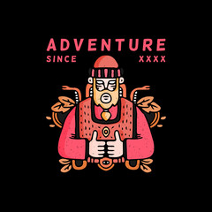 adventure man, illustration for t shirt, poster, logo, sticker, or apparel merchandise.