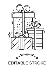 Set of gift boxes linear icon. Thick line pictogram. Isolated outline vector illustration. Duotone contour symbol. Editable stroke. Pixel perfect