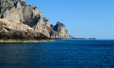 Fototapeta na wymiar The rocky coast of the little island of Marettimo a preserved maritime area near Sicily in the Mediterranean sea