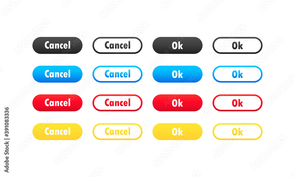 Poster ok and cancel buttons. buttons with symbols for web and ui design. vector on isolated white backgrou