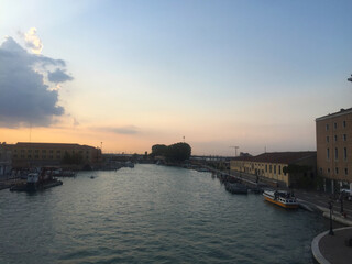 sunset sea view with cloudy sky in Venice, Italy