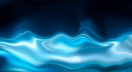 Abstract blue background with smooth lines and rays. Neon liquid, water overflows, waves.