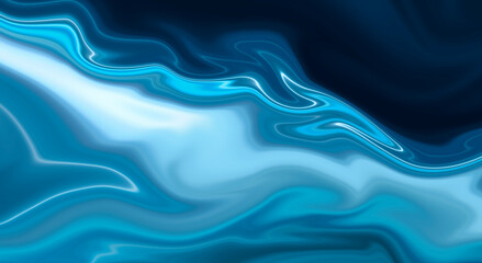 Abstract blue background with smooth lines and rays. Neon liquid, water overflows, waves.