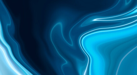 Abstract blue background with smooth lines and rays. Neon liquid, water overflows, waves.